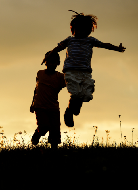 children playing silhouettes sunset