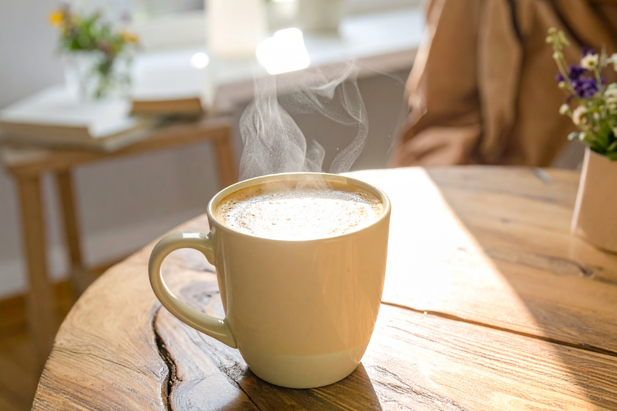 cup of steaming coffee