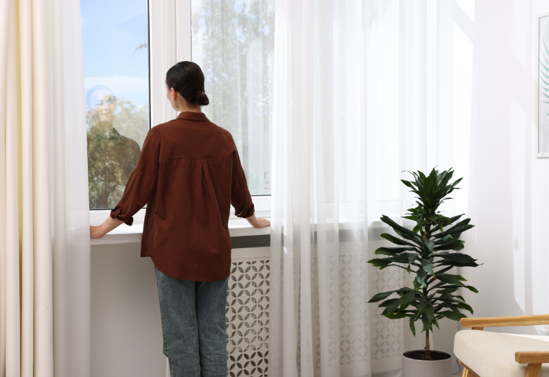 Person standing by a window in a calm space, reflecting nervous system regulation through polyvagal theory